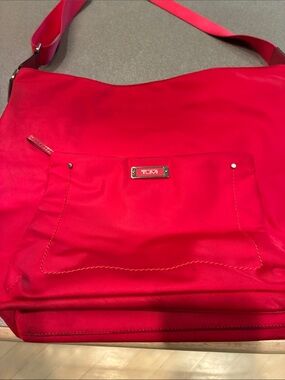 Tumi Bright Red Nylon Shoulder Bag with Front Pocket